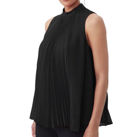 Trina Turk 'Farasha' Sleeveless Pleated A-Line Top, Black - Picture 2 of 3